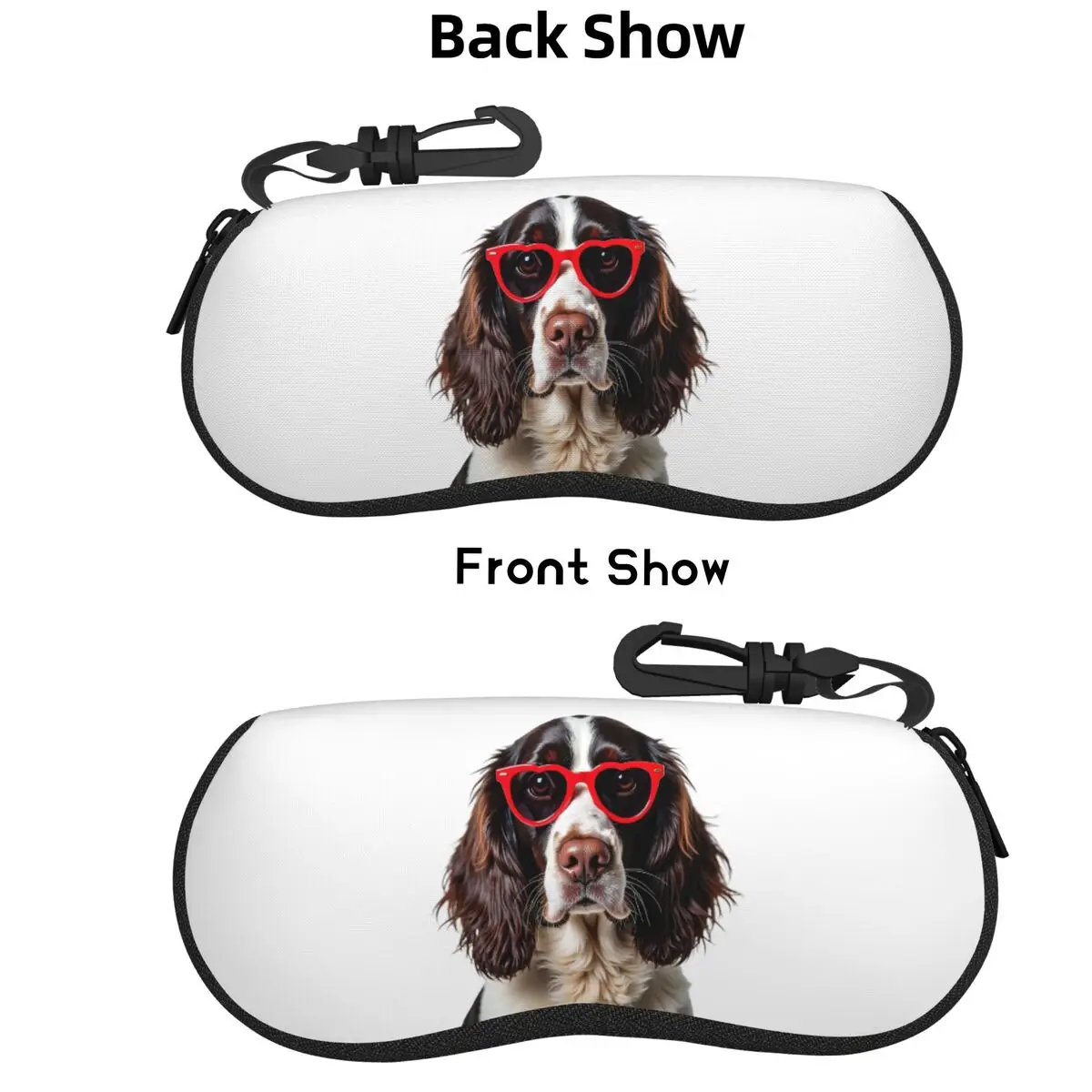 

English Springer Spaniel Dog Wearing A Heart Shape Sunglasses Shell Glasses Case Sunglasses Box Women Men Soft Eyeglass Bag