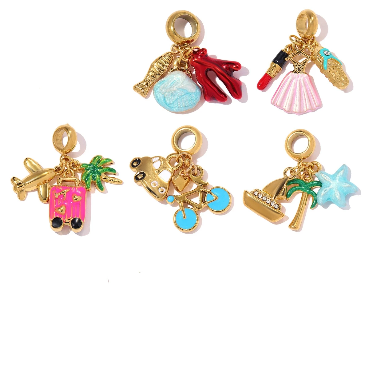 

3Pcs/Lot Stainless Steel Lipstick Bike Charms Fish DIY Bracelet Pendants For DIY Making Fashion Jewelry Accessory Wholesale