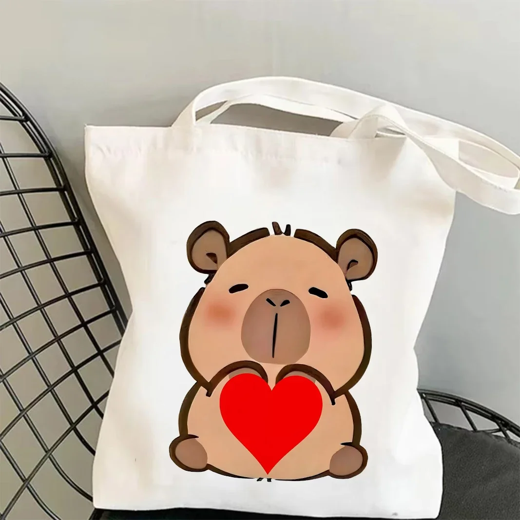 العصرية كابيبارا القلب نمط اليوغا حمل حقيبة قماش حقيبة كتف قابلة لإعادة الاستخدام صديقة للبيئة كيس رياضي مثالية للتنقل مكتب اليوغا #2