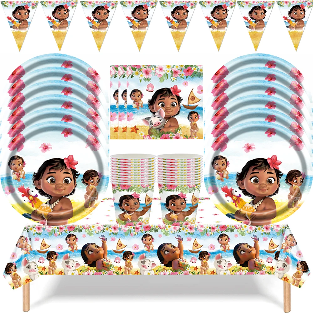 

Disney Ocean Princess Children's Cartoon Party Decor Birthday Paper Plate Napkin Tablecloth Decoration Set Tableware Supplies