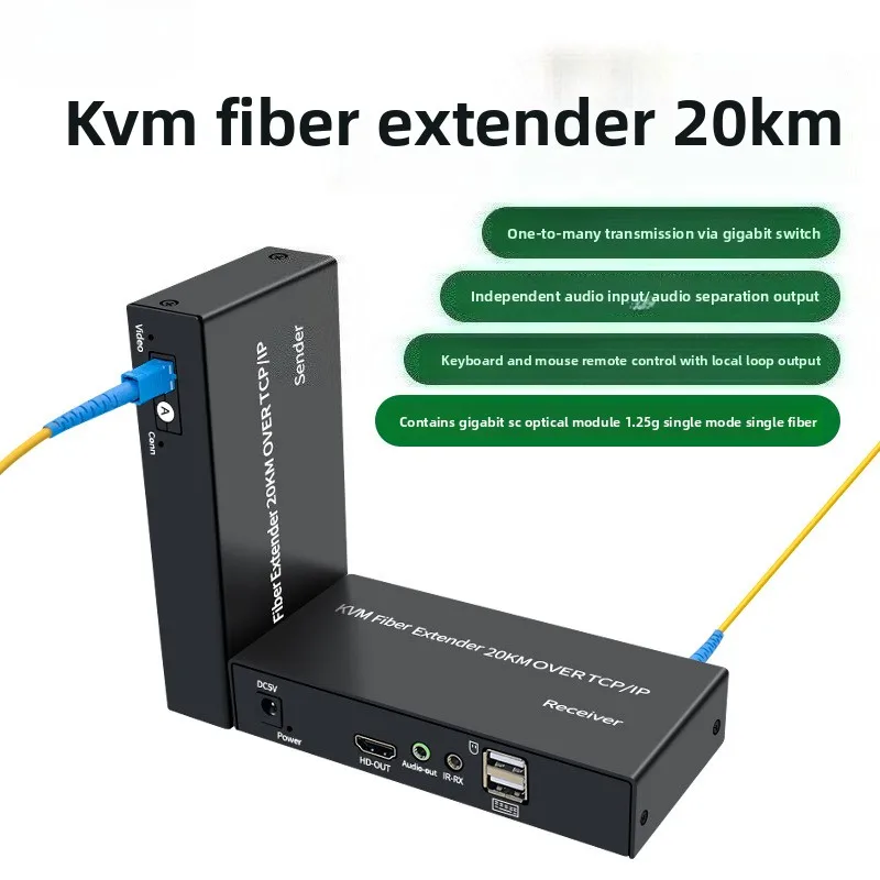 20Km IP HD Fiber KVM Extender over Sing SC Fiber Cable 1080P HD USB KVM Fiber Optical Transceiver Support USB Keyboard Mouse