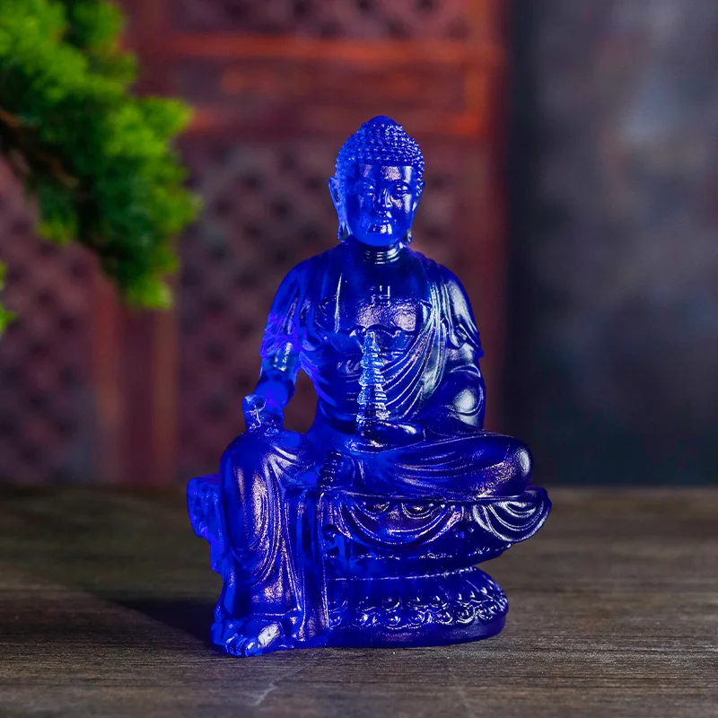 Traditional Tota Medicine Blue Home Worship Glazed Light Tathagata Bodhisattva Buddha Statue Temple Ornament
