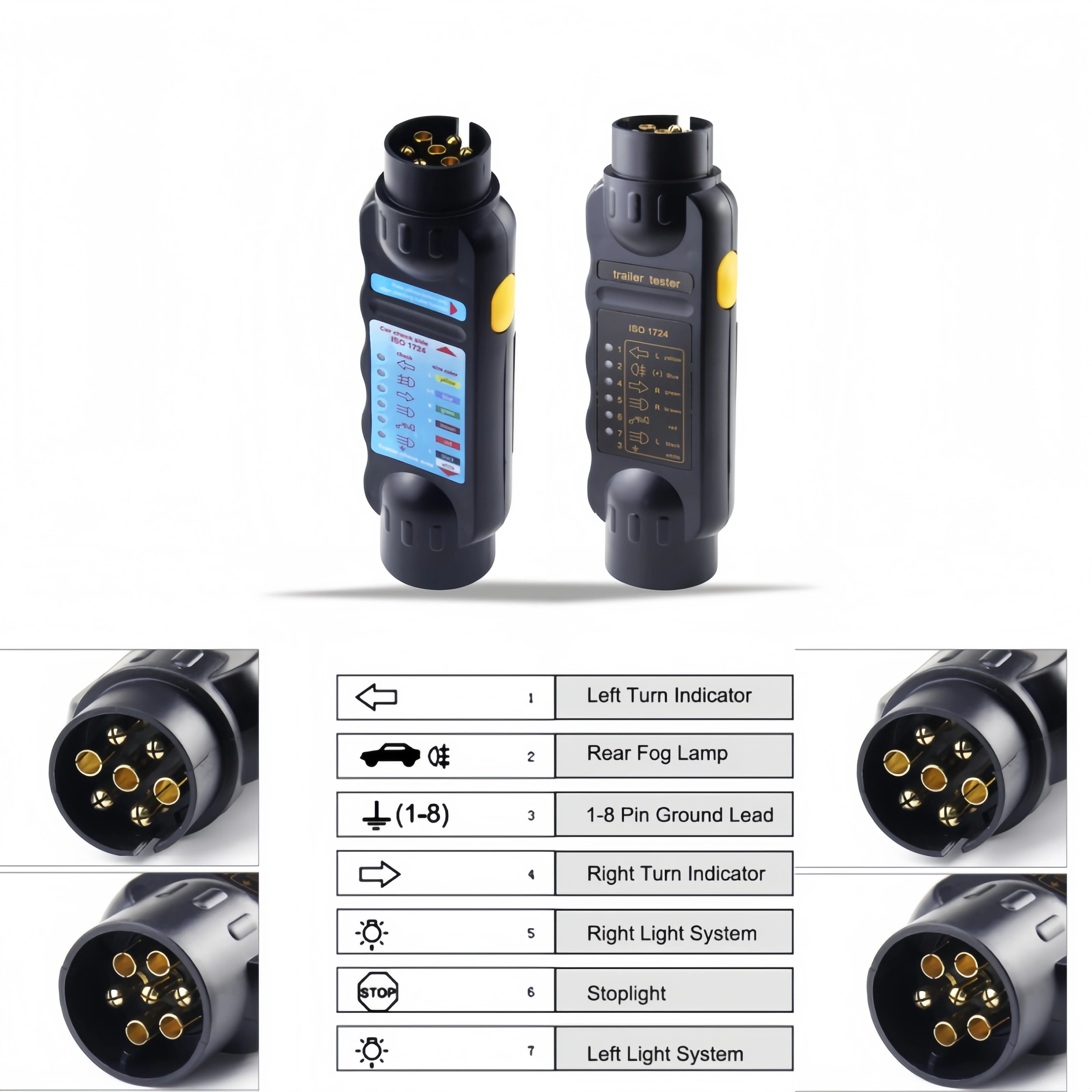 Universal 7 Pin 12V Trailer Plug Socket Tester Diagnostic Tool for Truck Car RV Caravan Trailer Wiring Light Circuit Test Kit