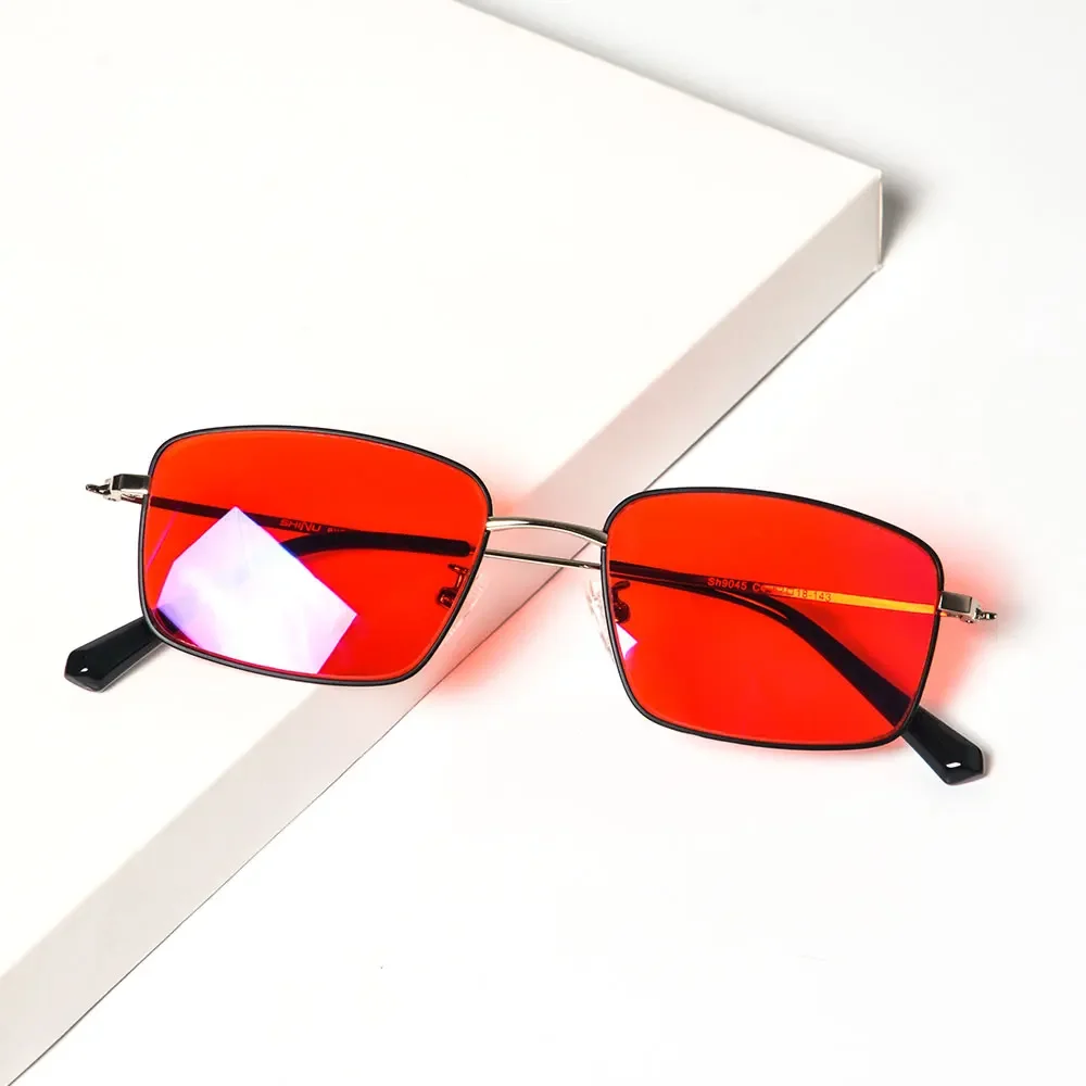 Blaulichtbrille für Herren, orangefarbene Linse, rote Linse, klare Linse, Metallbrille, Blaulichtschutz, blaues Licht blockierende Brille für Männer – Detail 14