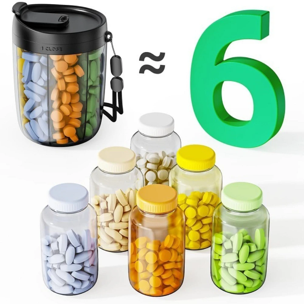 

Large Pill Bottle Organizer Supplement Organizer Holding 6 Various Vitamins Wide Opening Design Includes 20Pcs Stick-on Labels