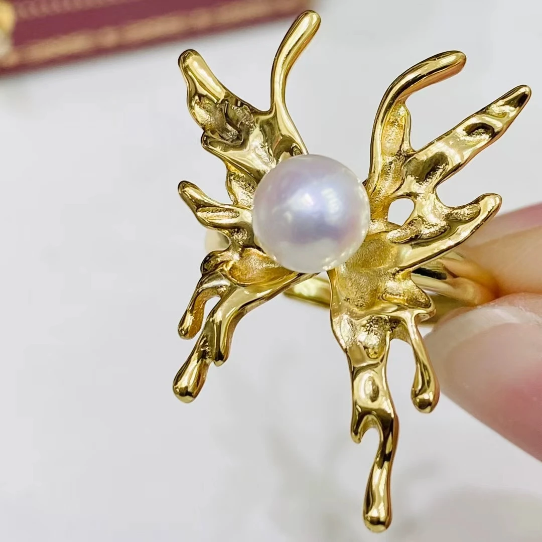 

Форма бабочки, стерлинговое серебро 925 пробы, регулируемое кольцо, настройки, фурнитура, крепления, аксессуары, детали для жемчуга 8-9 мм, 5 шт./лот