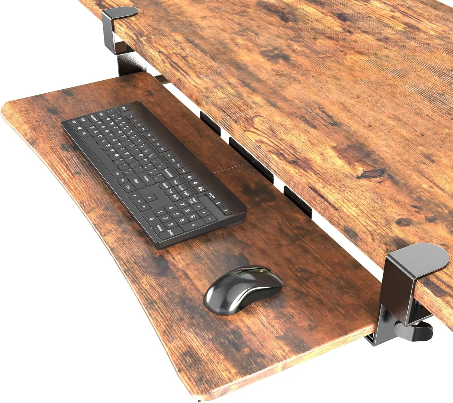 Extra Large 31.5" Keyboard Tray Under Desk - Slide Out with Sturdy C-Clamp, 11.8" Deep, Rustic Brown