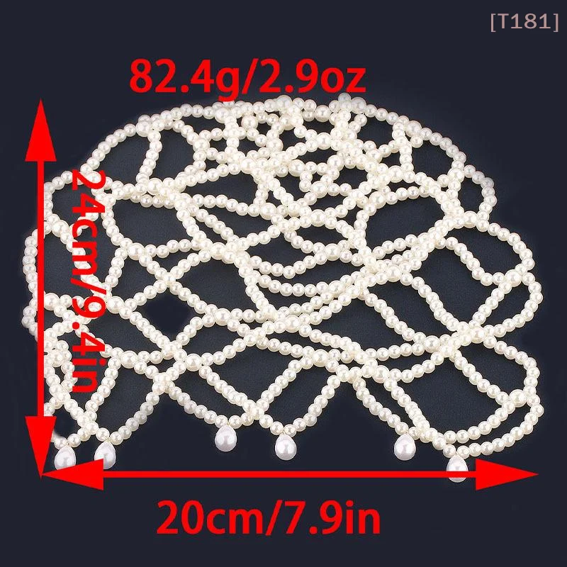 

[E] Stylish Pearls Weave Hat Retro Mesh Headdress Imitation Pearl Forehead Chain Headpiece Exquisite Bride Wedding Accessories