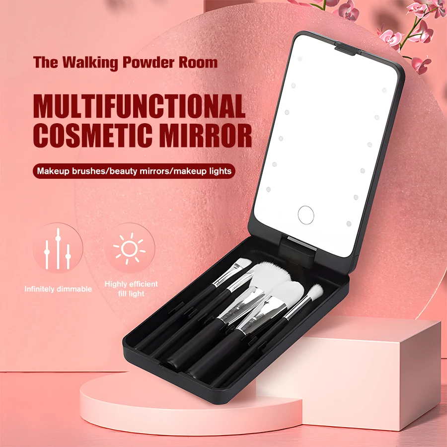 Makeup Mirror with Light LED Travel Make Up Accessories Light Up Mirror Foldable Compact Mirror For Teeth Brushing Make Up