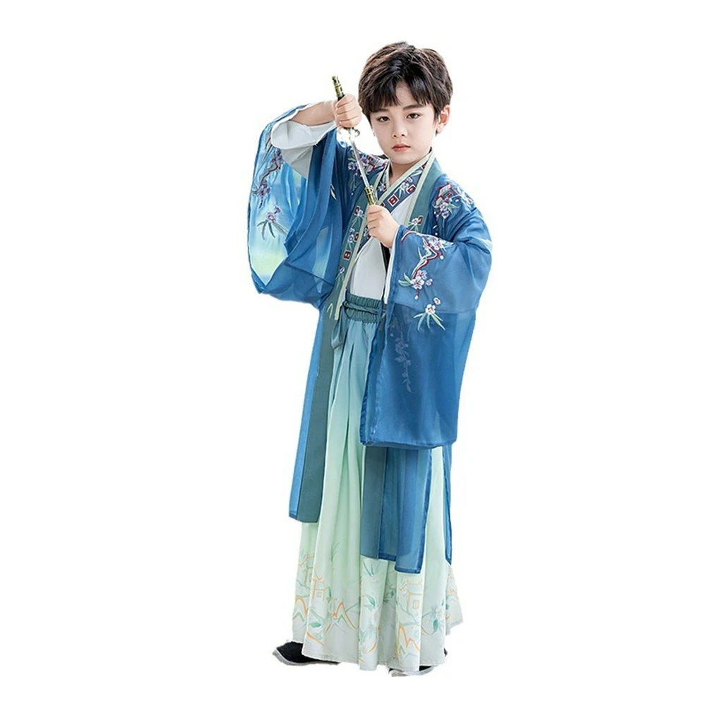 New Boy Hanfu dreiteiliges Set Original verbesserte alte Kostüm Kinder Fee Gelehrte Leistung traditionelle chinesische Kostüm