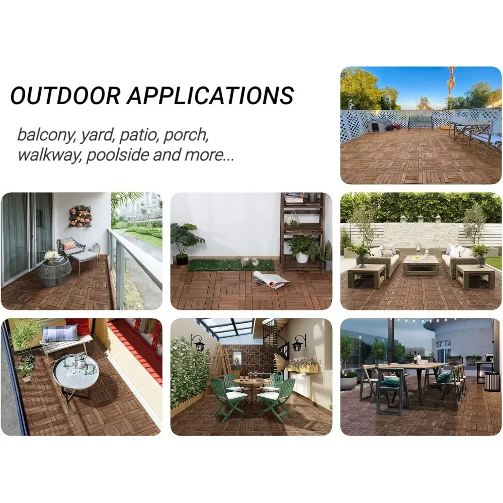 27 قطعة أرضيات خشبية بلاط سطح الفناء بلاط متشابك فناء خشب متين وبلاستيك داخلي وخارجي 12 × 12 بوصة #2