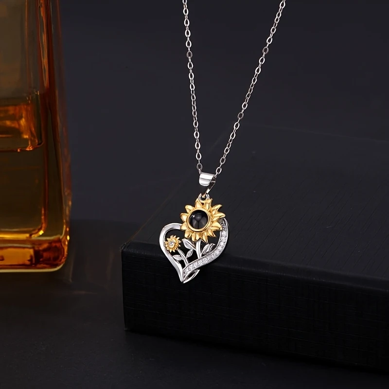 Custom Color Photo Projection Necklace Heart Sunflower Pendant Exquisite Valentine'S Day Mother'S Day Anniversary Romantic Gift - view 5