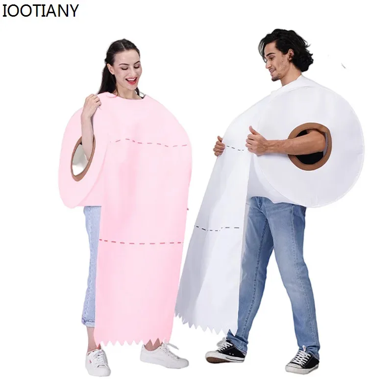 

New Spoof Toilet Paper Roll Cosplay Costume Halloween Couple Couple Solid Color Printed Tops Carnival Party Stage Costumes