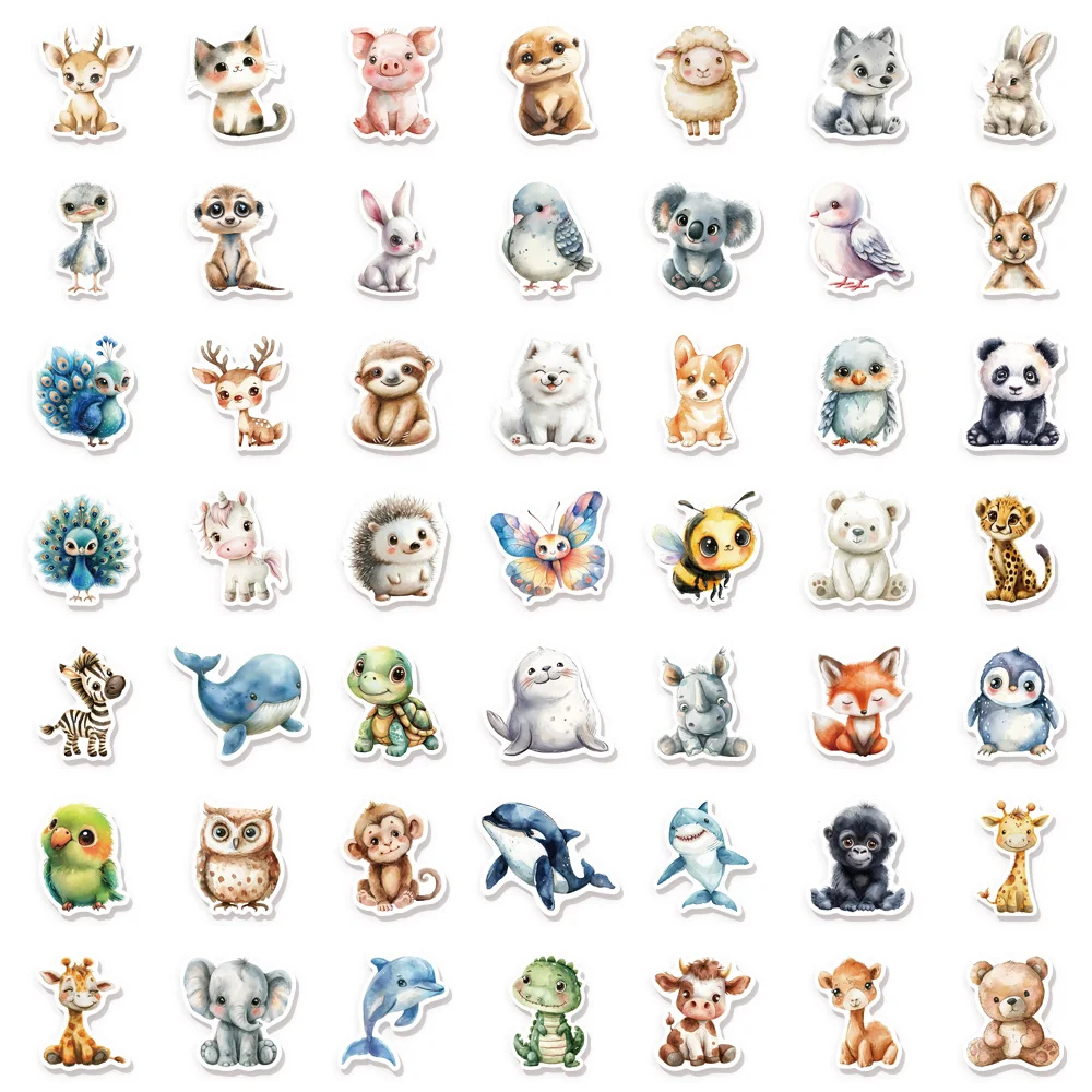 50 قطعة من ملصقات الكتابة على الجدران المتنوعة بألوان مائية لطيفة على شكل حيوانات كرتونية يمكنك صنعها بنفسك لوح التزلج المحمول والكمبيوتر المحمول لعبة ملصقات المكافآت
