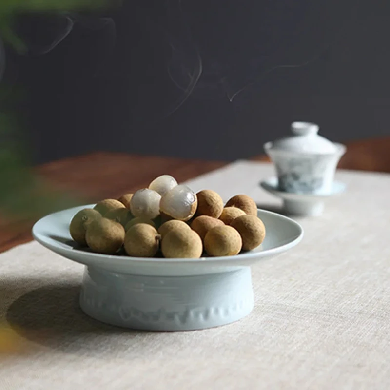 Ceramic Tall Feet Fruit Tray, Tea Ceremony, Hollow Out Drain Pan, Refreshment Tray, Decorative Bowl, Dessert Snack Plate