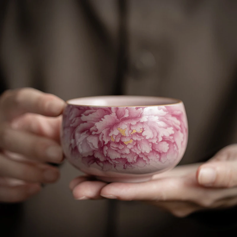 

Высококачественная розовая чайная чашка Master, чайный сервиз кунг-фу, керамическая чайная чашка в национальном стиле, пион Ru, отверстие в печи, 80 мл