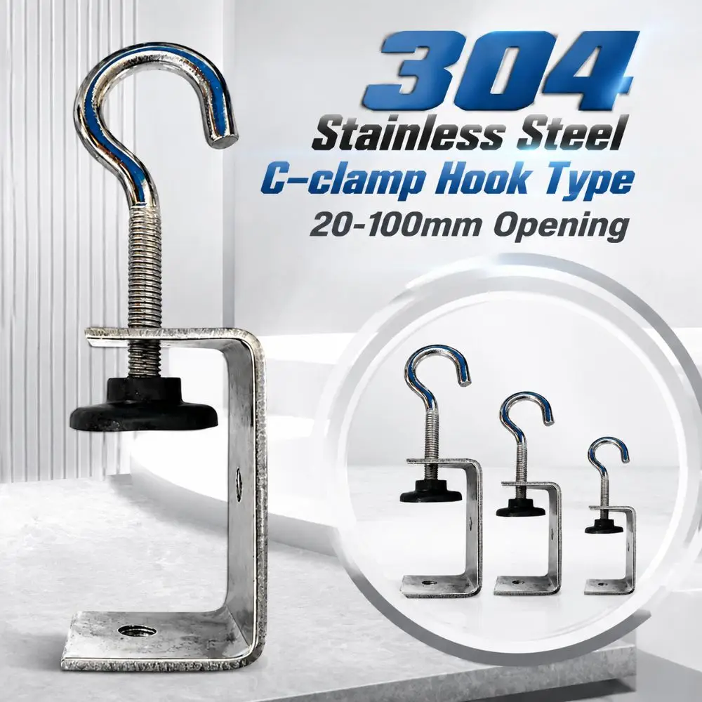 304 Stainless Steel C-clamp Adjustable Hook Type Square Clamp 20-100mm Opening Sturdy Fixed Holder Clip Hardware Fasteners