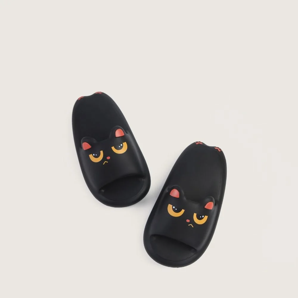 

New funny black kitty paw slippers women's summer home shoes anti odor EVA slipper mad cat open toe flip flops woman cozy clogs