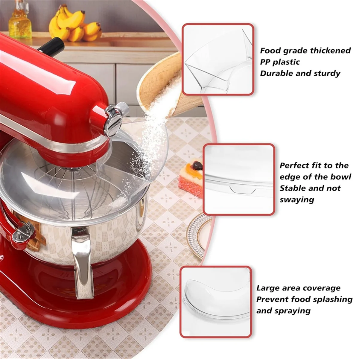 N95RPouring Shield for Kitchenaid 5.5 Quart, 6, 7, 8 Qt Stainless Steel Bowl-Lift Stand Mixer Accessories Splash Guard