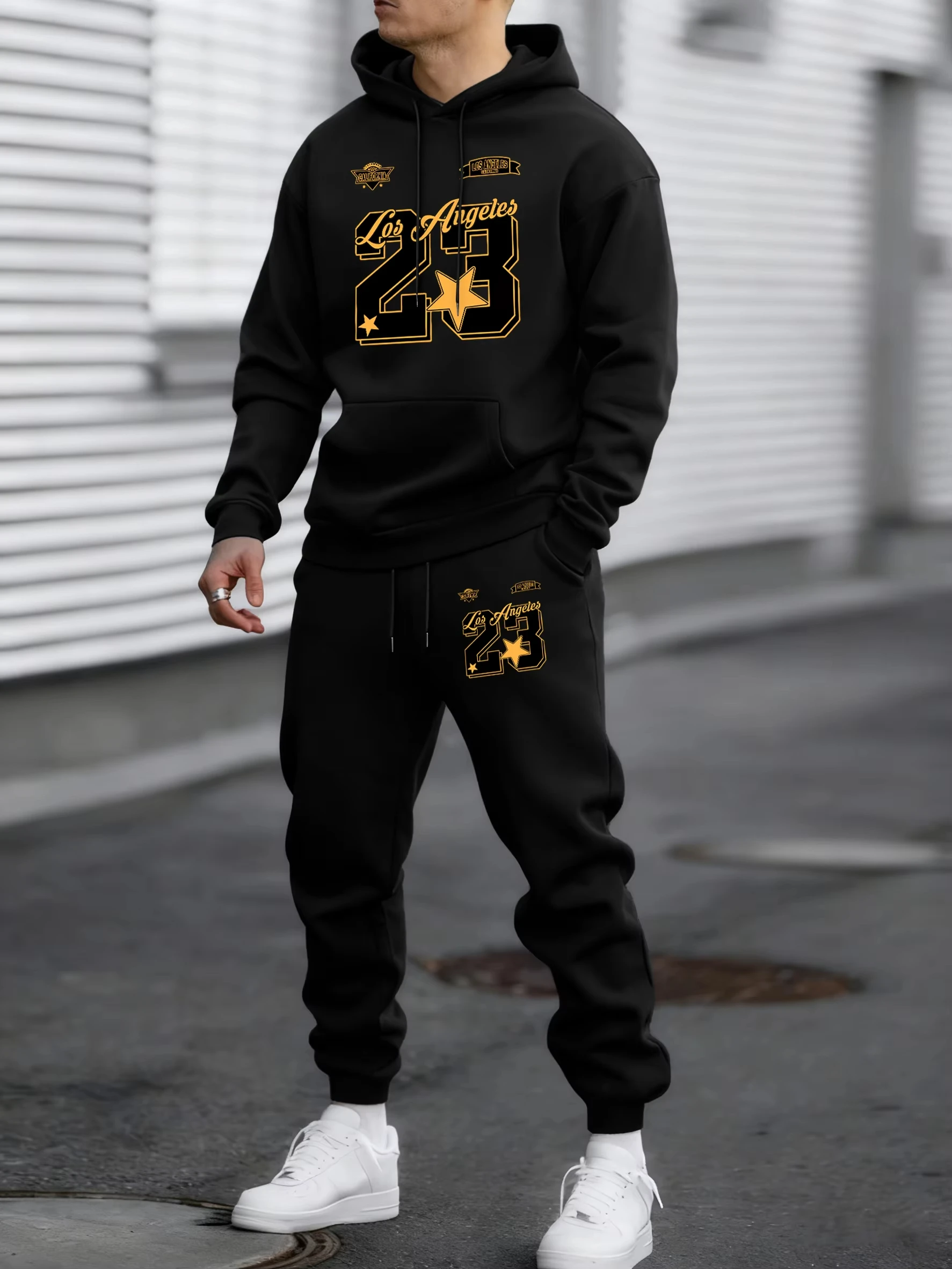 American couple printed men's sweater and pants set, plush sports jacket, basic casual sports shirt