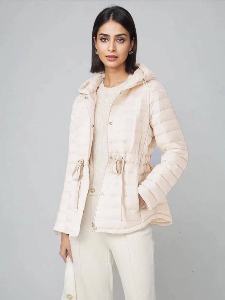 Chaqueta de plumón con capucha para mujer, Chaqueta corta acolchada de manga larga, a la moda, otoño