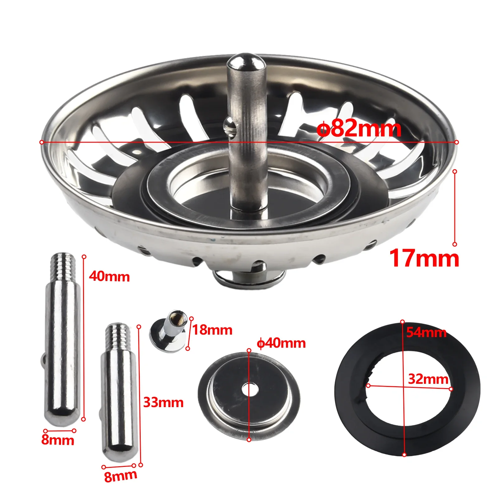 1PC 80/82/84mm Sink Strainer Replacement Waste Plug Basin Drain Filter Steel Bathtub Basin Bathroom Drain Accessories