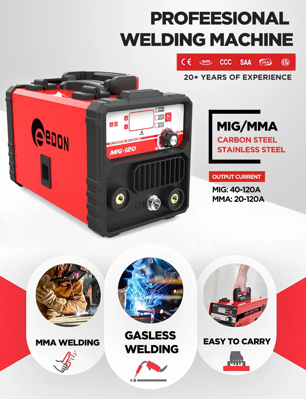 EDON NO GAS FLUX WIRE MMA Inverter MIG 200 GASSLESS MIG WELDERS CO2 Mig Welding Machine