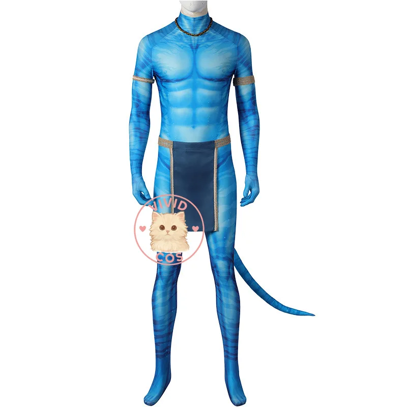 الصورة الرمزية: زي تنكري للأداء الهزلي المستوحى من فيلم The Way of Water Jake Sully مجموعة ملابس كاملة بذلة زرقاء