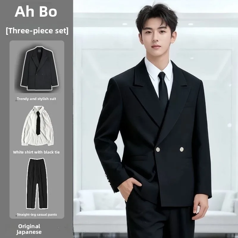 

Мужской повседневный костюм свободного кроя 2026 New Sle Haome: модный текстурированный комплект для города, стандартный крой, полиэстер, осенняя коллекция