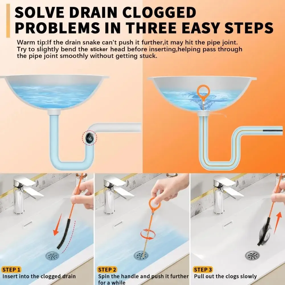 Ultra Long Stainless Steel Drain Pipe Cleaning Hook - Suitable For Bathroom Sink, Bathtub, And Shower Drain Pipes view 3