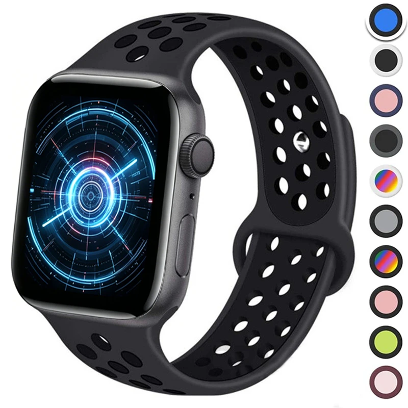 Pulseira Esportiva para Apple Watch 44mm 45mm 46mm 38mm 40mm 41mm Bracelete Respirável iWatch Series 11 10 9 8 7 6 SE 5 3 Ultra 49mm