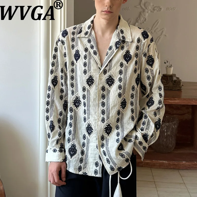 

WVGA Весенне-Осенняя новая мужская рубашка с бисером, винтажная модная рубашка с длинным рукавом, нишевая шикарная повседневная рубашка с отложным воротником, топ W17879