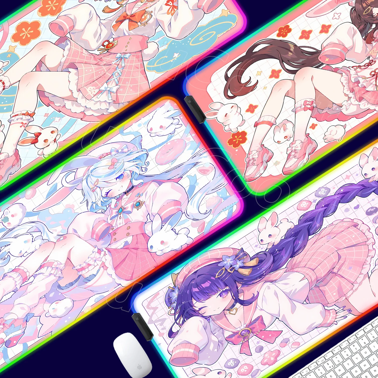 RGB LED Genshin Impact Playmat Custom Gaming Mouse Pad Raiden Shogun Desk Mat Kawaii Anime Carpet Game Mausepad Mouse Mats Xxl