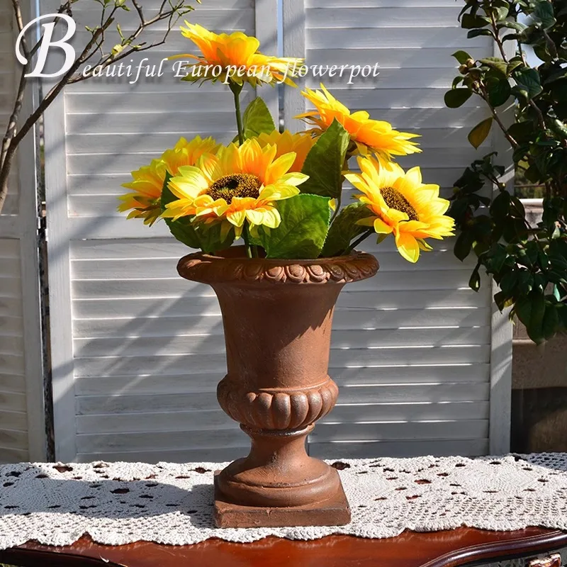 CX imitation stone bronze tall Roman flower pot European simple office outdoor courtyard decoration