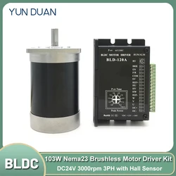 103W Brushless Motor Driver Kit BLDC 24VDC NEMA23 57MM 0.33Nm Hall Sensor Drive 8A Adjustable Speed 3000RPM PWM 3PH 8mm Shaft