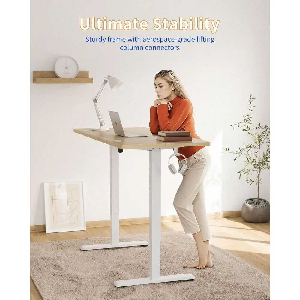 مكتب قائم مريح باللون الأبيض، ارتفاع قابل للتعديل 40 × 24، لوح مقسم، مكتب كمبيوتر للمكتب المنزلي مع سطح من الخشب الطبيعي #3