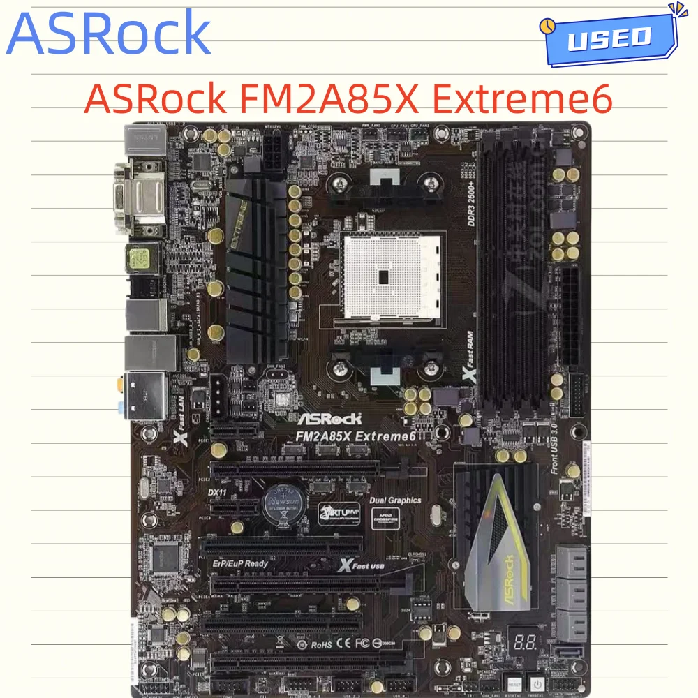 Carte mère ASRock FM2A85X Extreme6 Socket FM2 AMD A85X 4 × DDR3 64GB USB3.0 PCI-E 2,0 HDMI ATX compatible avec processeur A8 AD660KW