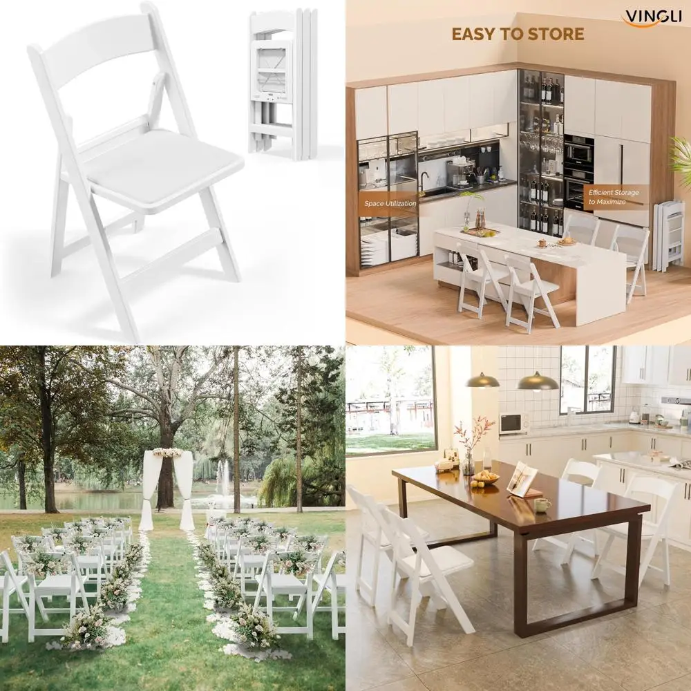 

Resin Plastic Folding Chairs with Cushioned Seats, 350 lbs Capacity, 4 Pack, Suitable for Indoor and Outdoor Use