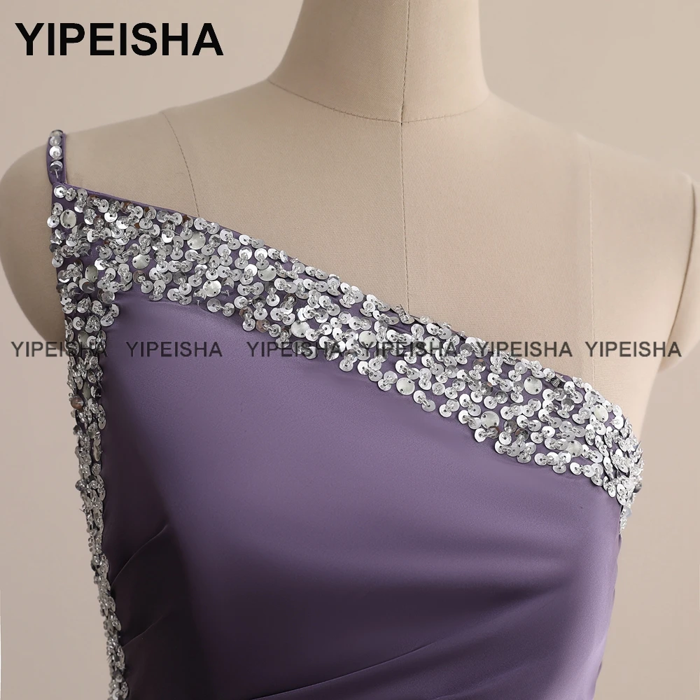 Yipeisha-vestido de cóctel corto con cuentas de lavanda, minivestido de fiesta Formal, con un hombro, para desfiles