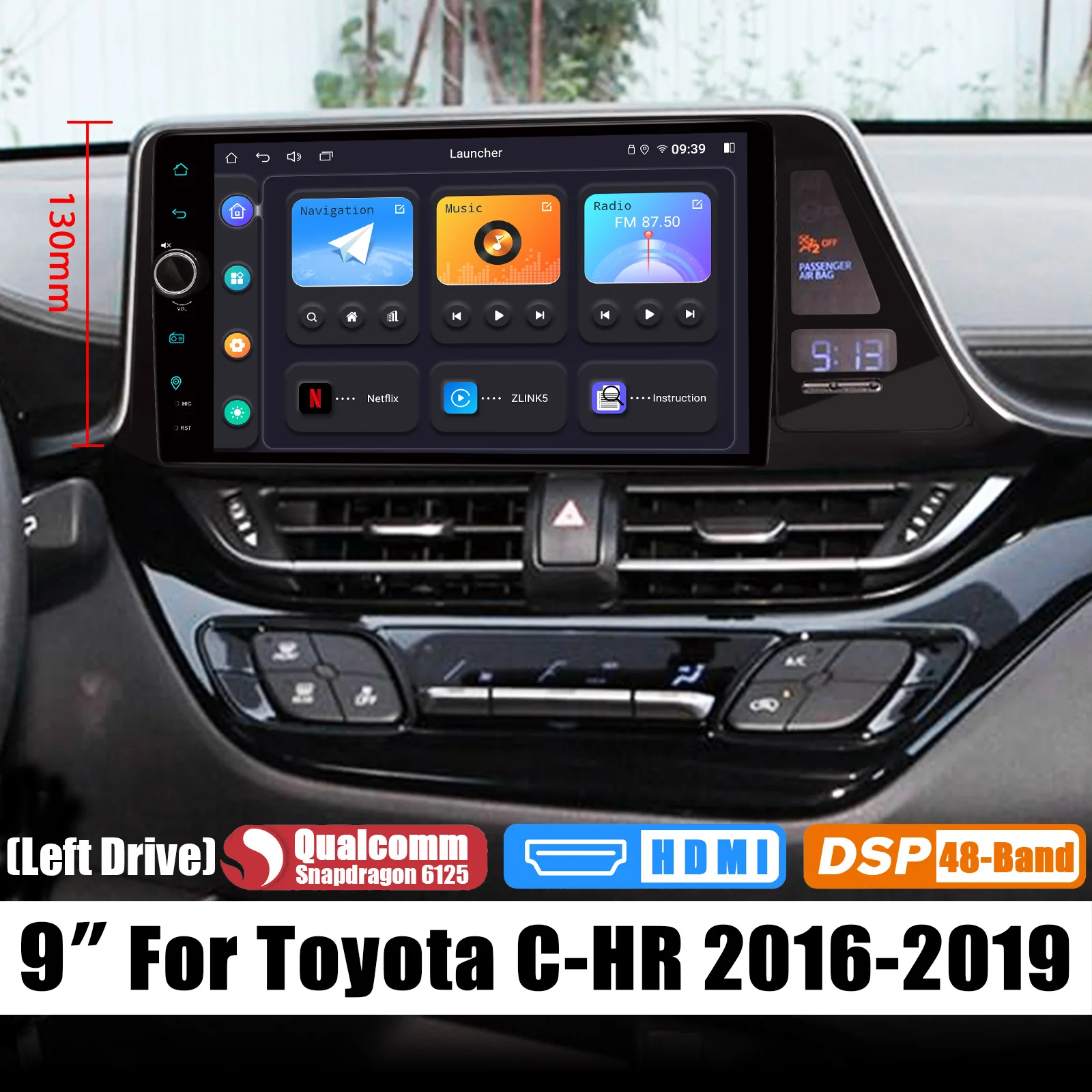 Joying Left Drive 9 Inch 1280*800 Touch Screen Android Head Unit Car Radio Stereo Mlutimdia Player For Toyota CH-R CHR 2016-2019