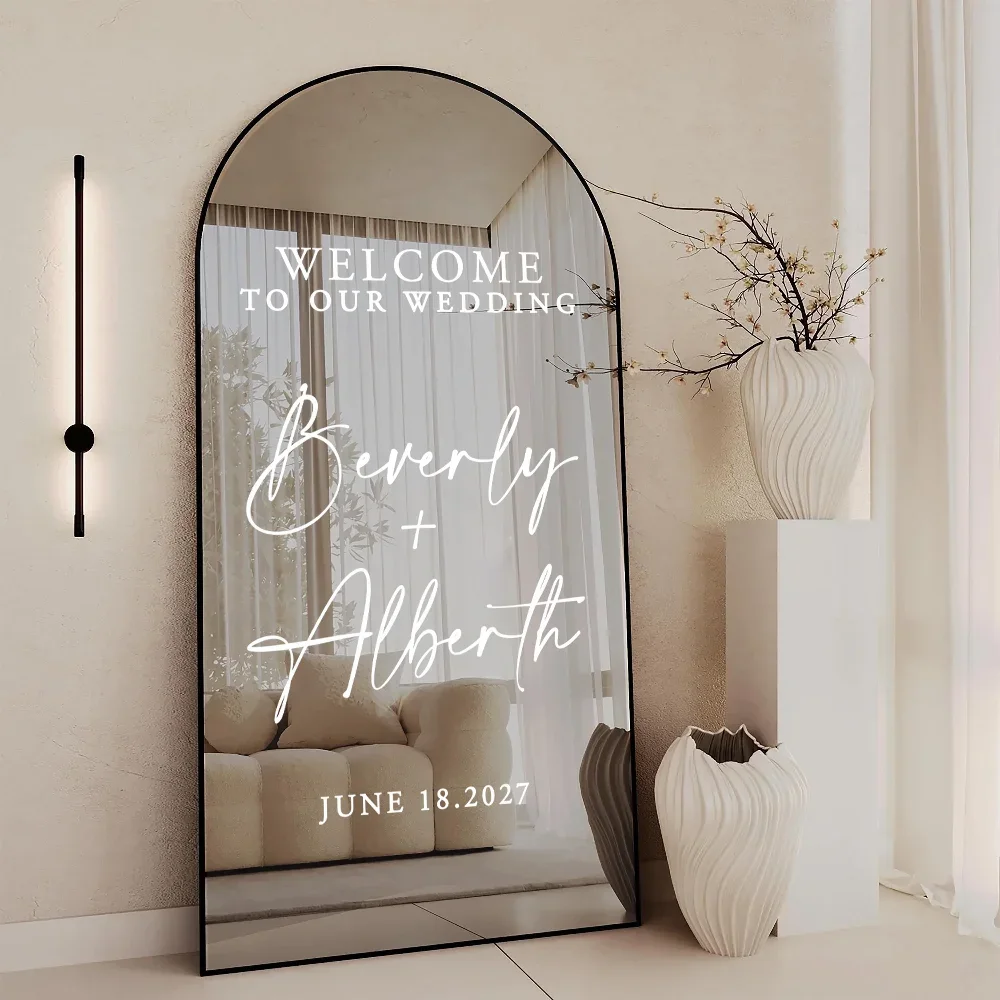 Personalized Muslim Mirror Sign Decal Islamic Wedding Sign Custom Wedding Welcome Sign Stickers Quran 78:8 Name Wall Stickers
