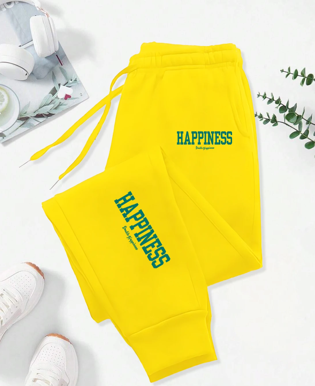 Happiness Letter Graphic Print Pattern Pants Woman Autumn Fashion Joggers Comfortable Warm Pants Unisex Fashion Jogging Pant