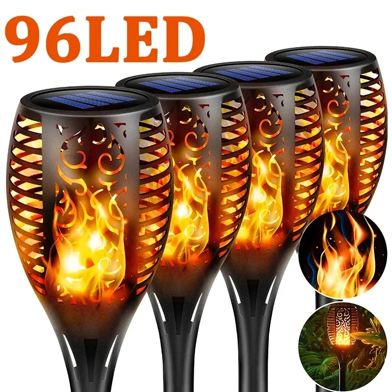 96 LED Outdoor Solar Torch Lights Waterproof Garden Patio Flickering Dancing Flame Lamp Lawn Lighting