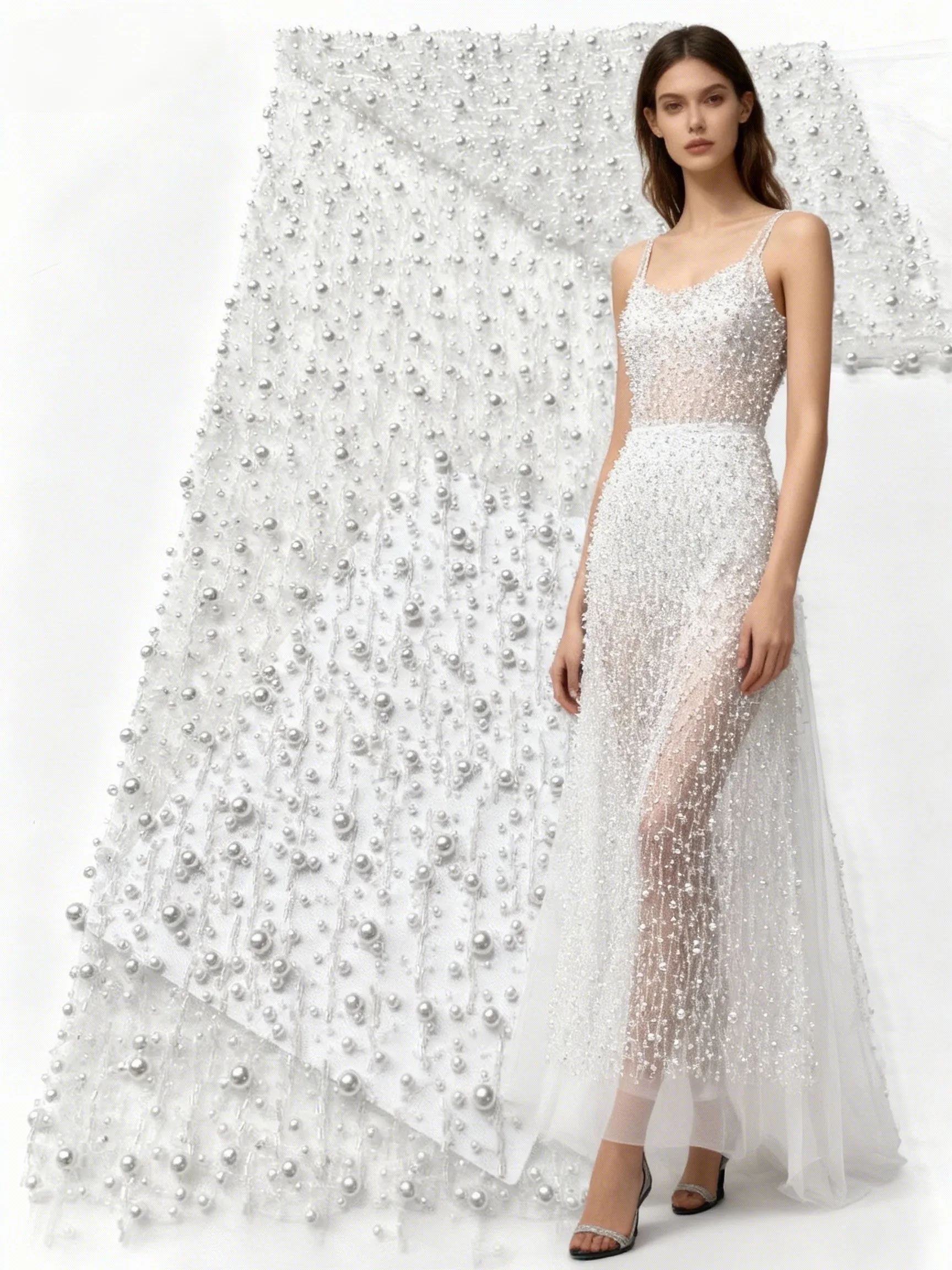 

Белая африканская кружевная ткань ручной работы с бисером, 2024, роскошная модная французская нигерийская кружевная ткань с блестками для женских свадебных платьев