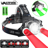 Led Headlamp Red/Green/White Light USB Rechargeable Powerful Hunting Headlight Camping Search Flashlight 90° Adjustable HeadLamp