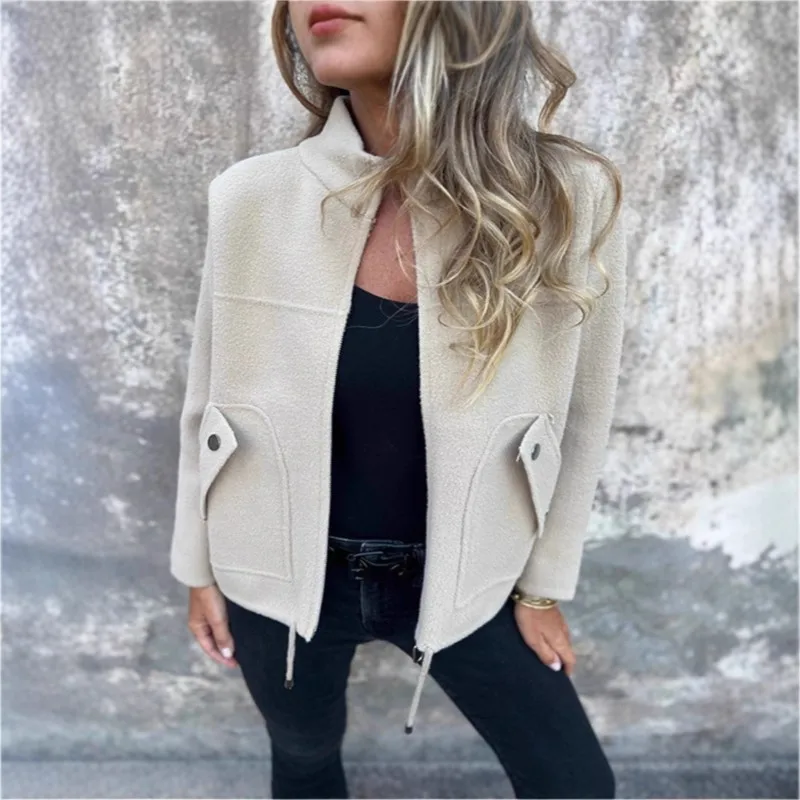 

Foreign Style Women's Jackets Coat 2025 Autumn Winter Pure Color Casual Loose Long Sleeve With Pocket Zipper Chic Blazer Coats