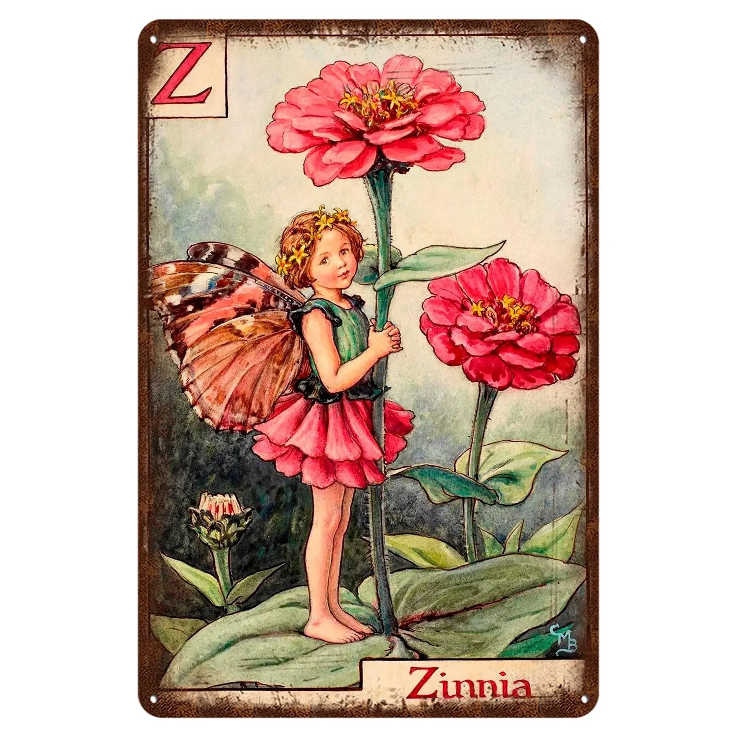 Flower Fairy Metal Signs Zinnia Fairy Garden Decor Vintage Garden Tin Signs