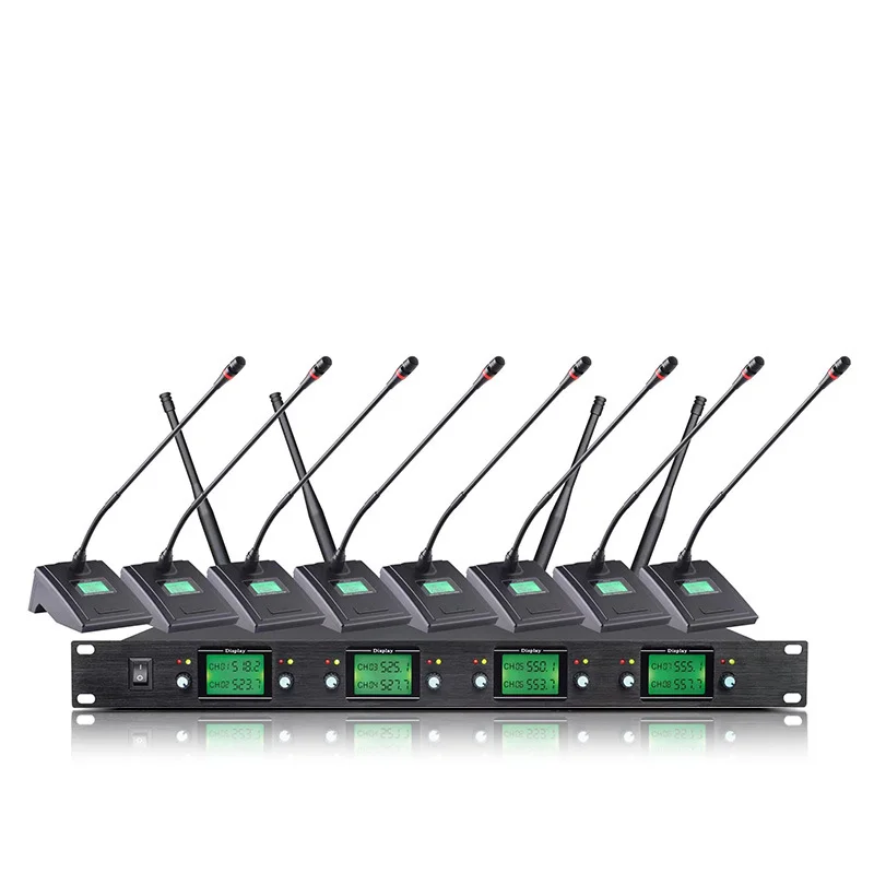 Microfone dinâmico sem fio profissional do sistema UHF de 8 canais TLF Xtuga para uso em conferências