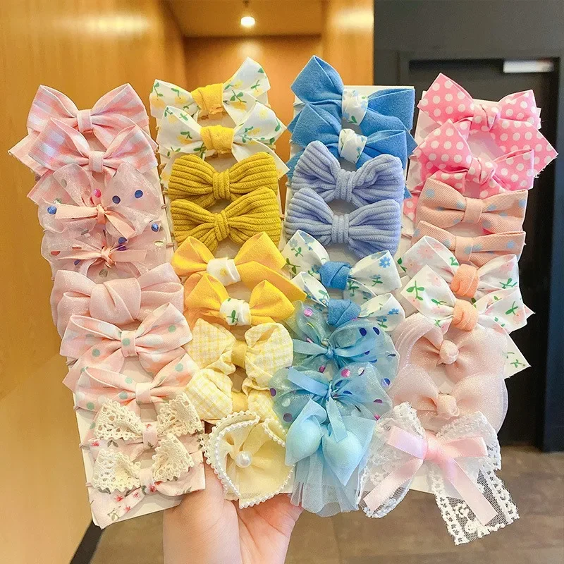 10 pz/set Big Bow Flower fasce elastiche per capelli bambini ragazze cravatte per capelli dolci fasce per capelli accessori per capelli elastico per bambini