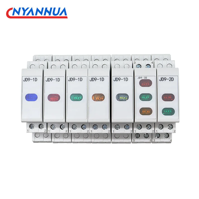 Lámpara de piloto de señal Modular LED, montaje en Riel Din, luz única Dual, rojo, verde, amarillo, azul, CA 24V, 220V, Industrial